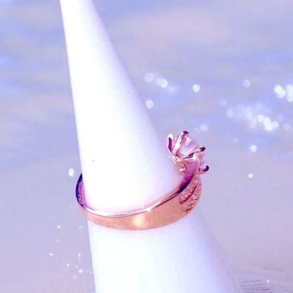 Rose Gold Ring with Round Solitaire 2 Rows AAA Gems Anniversary NWT - Picture 4 of 4